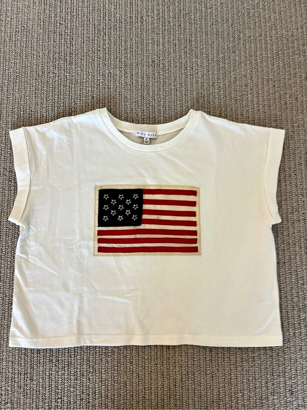 Miou Muse White & Red Flag Patch Graphic Tee Medium